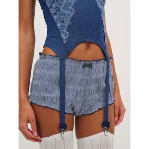 For Love & Lemons Denim Hearts Bloomer Short S / Blue